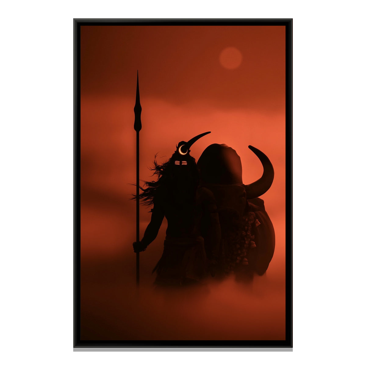 Mahadev and Nandi Ji — framed canvas print, front view