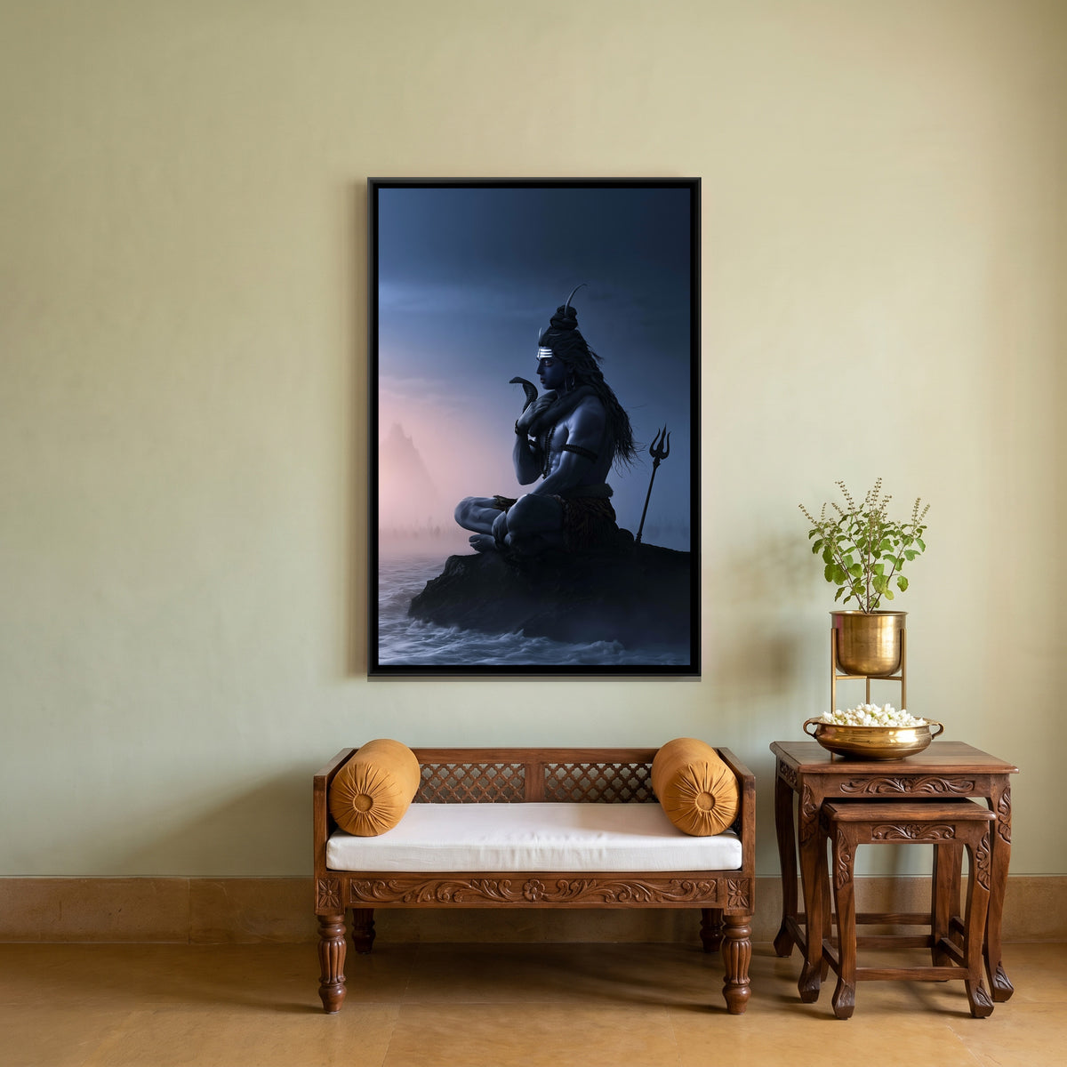 Neelkanth Mahadev — canvas art shown in a second room setting