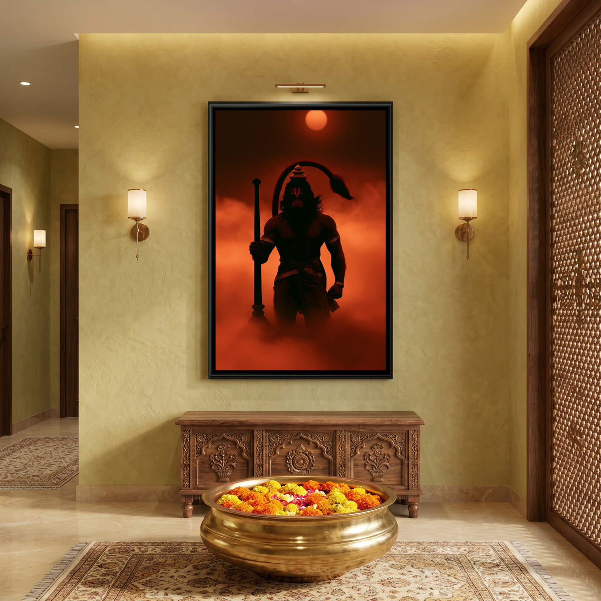 Hanuman Ji — canvas art shown in a styled room