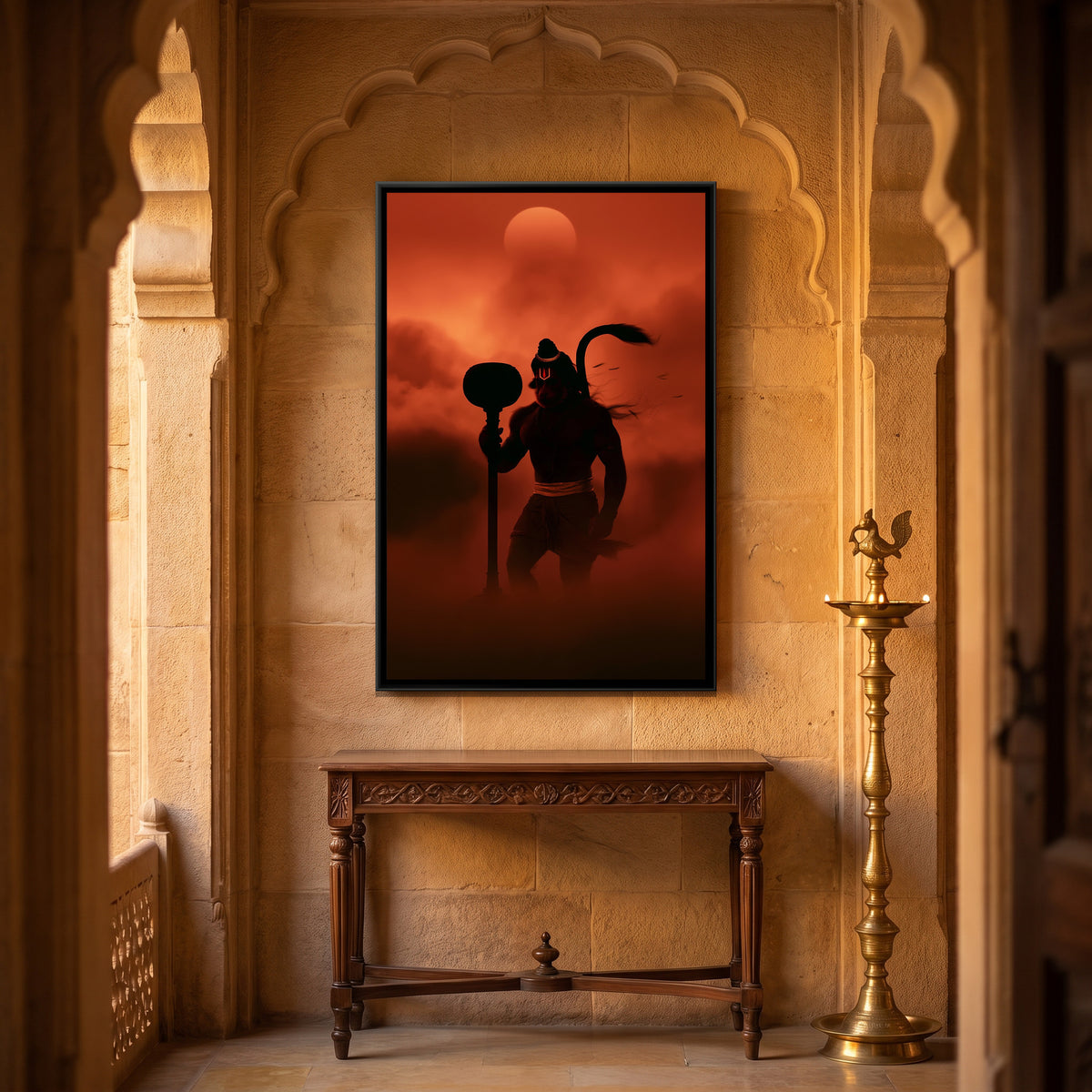 Hanuman Ji — canvas art shown in a styled room