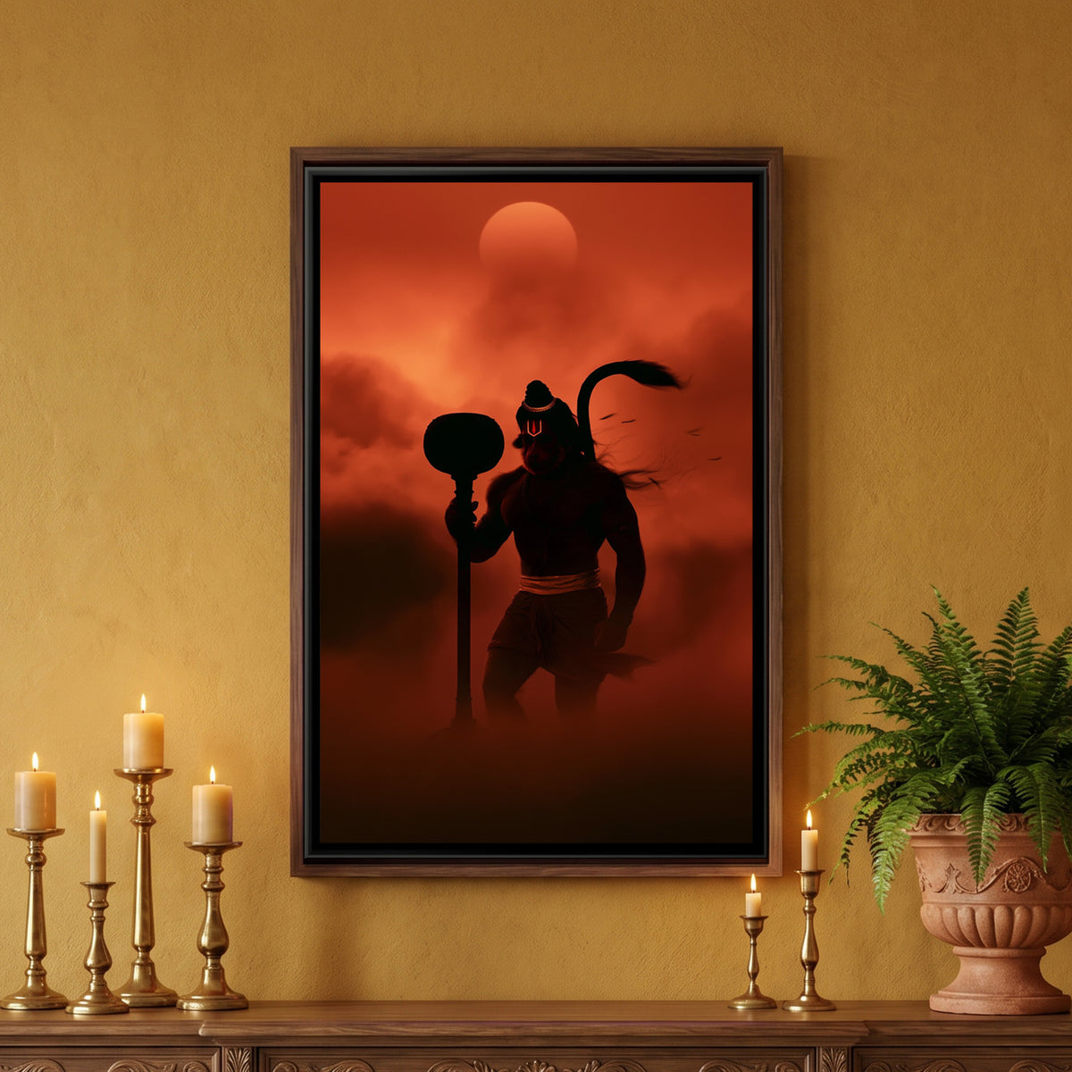 Hanuman Ji — framed canvas art hung on a wall
