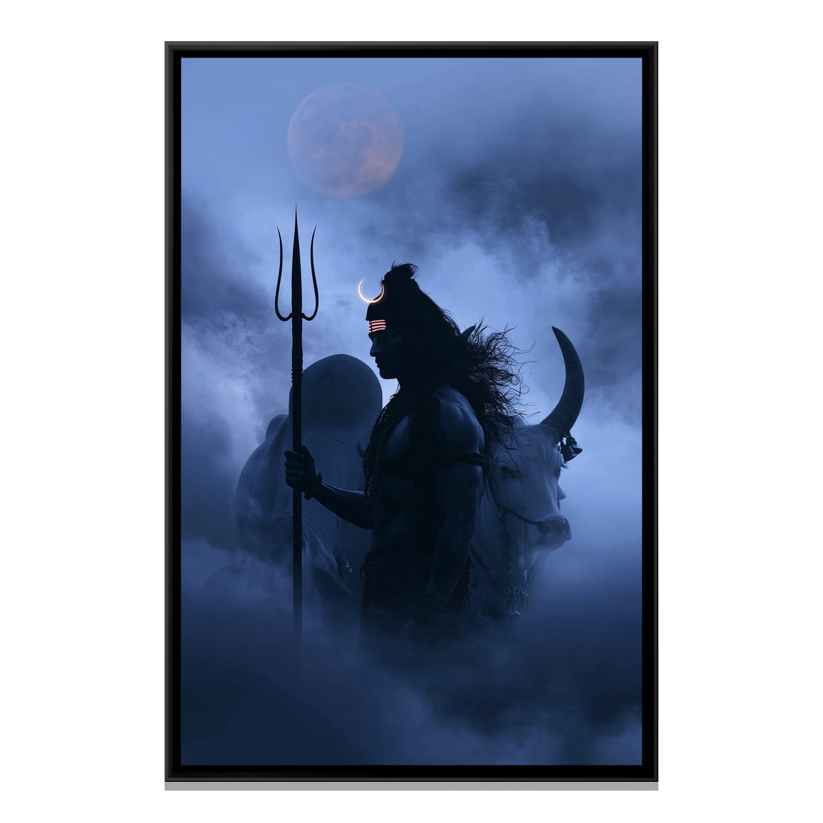 Mahadev and Nandi Ji — framed canvas print, front view