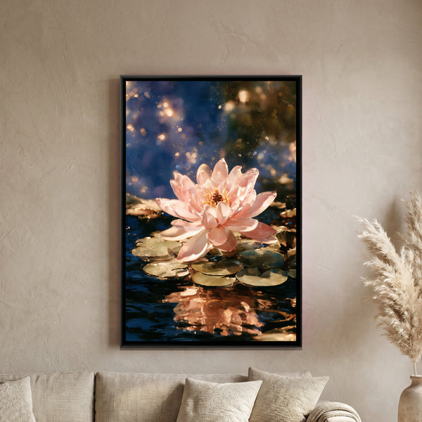 Pink Lotus — framed canvas art hung on a wall