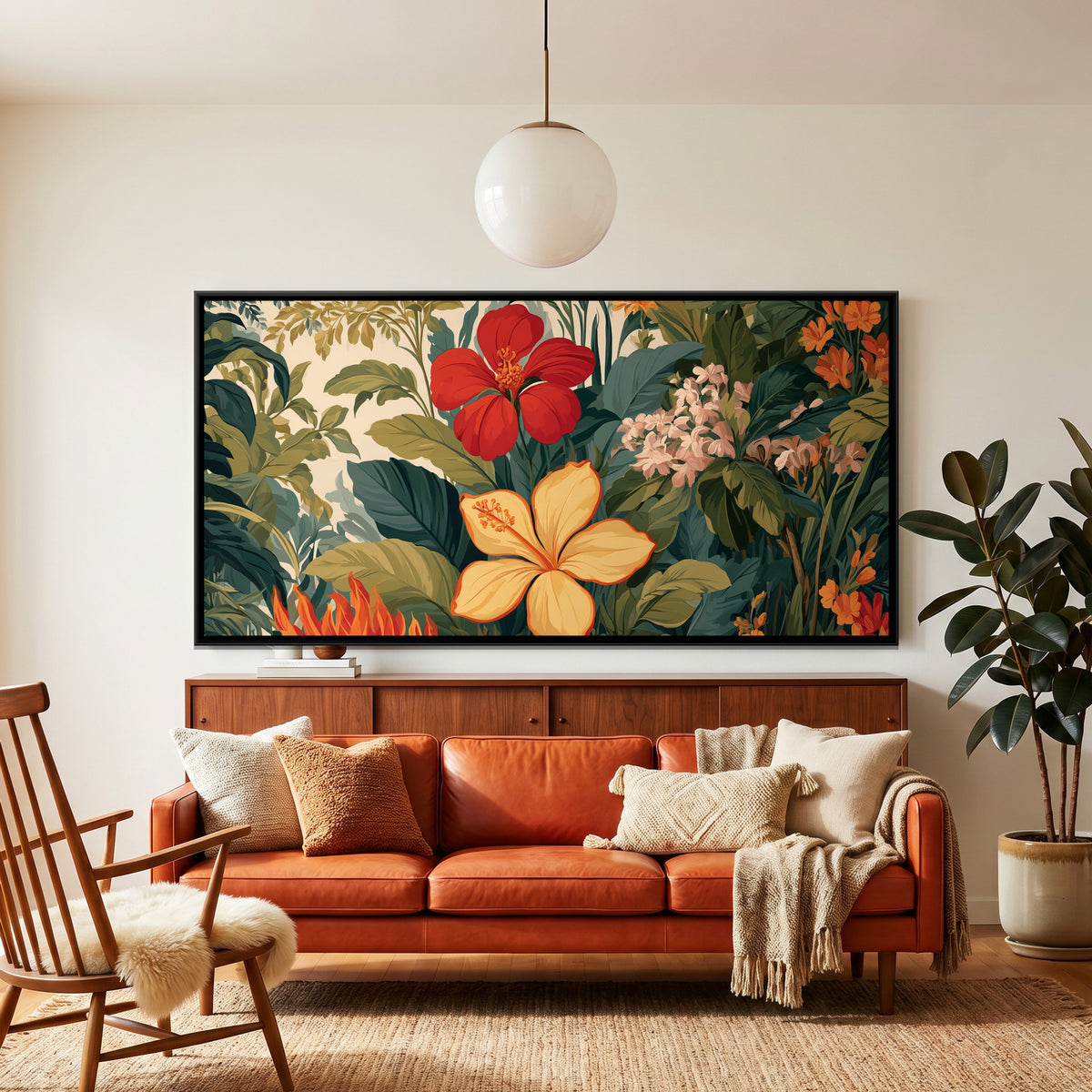 Tropical Flowers — framed canvas art hung on a wall