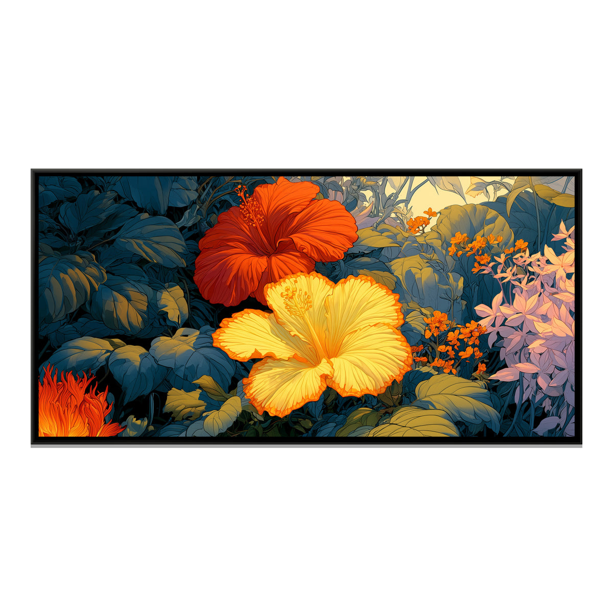 Tropical Flowers — framed canvas print, front view