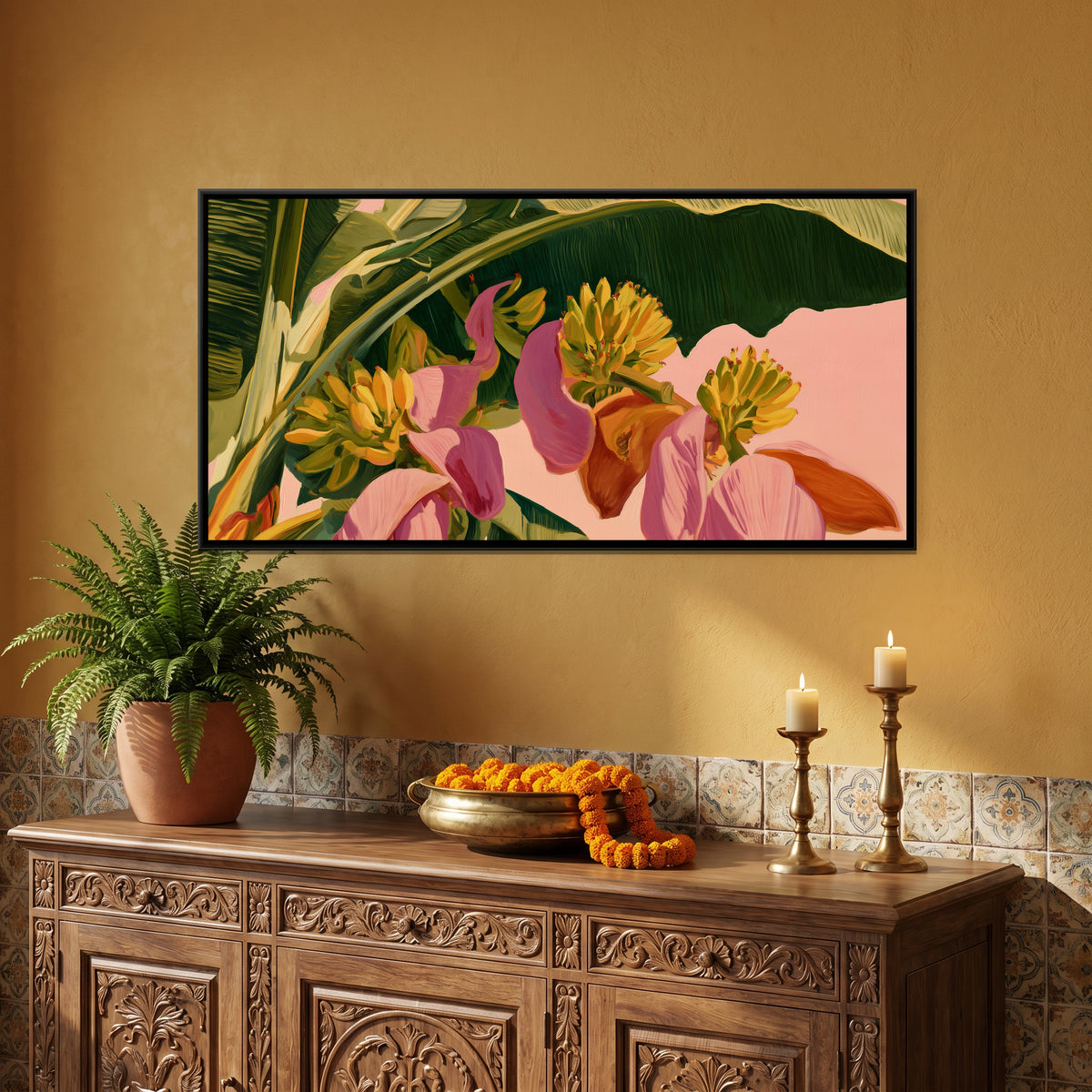 Banana Blossom — canvas art shown in a styled room