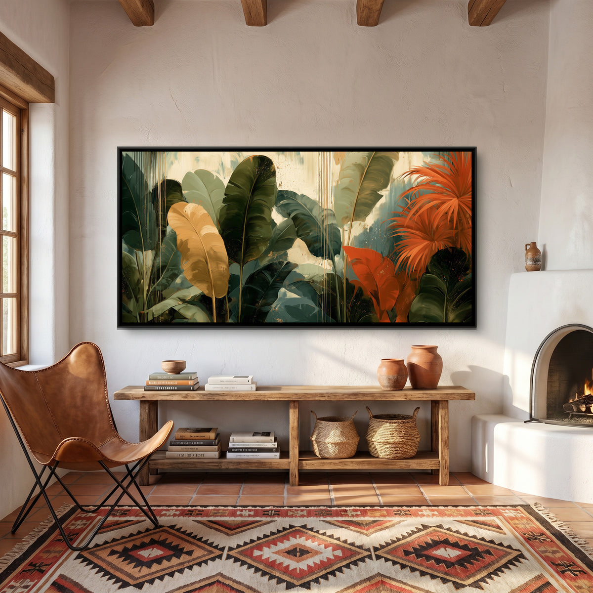 Banana Leaves — canvas art shown in a second room setting