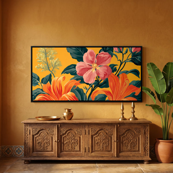 Tropical Flowers — framed canvas art hung on a wall