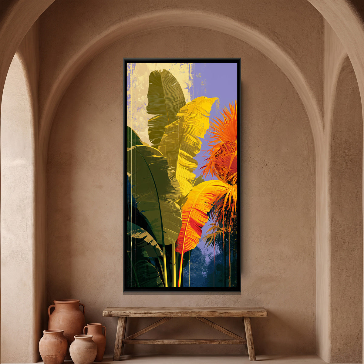 Tropical Banana Leaves — framed canvas art hung on a wall
