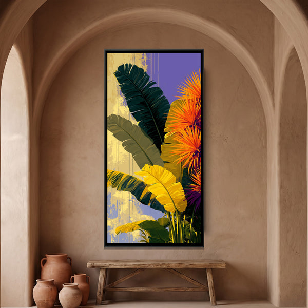 Tropical Banana Leaves — framed canvas art hung on a wall