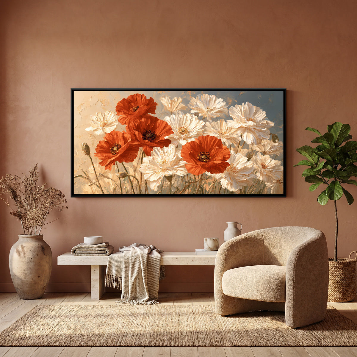 Red Poppies — canvas art shown in a second room setting
