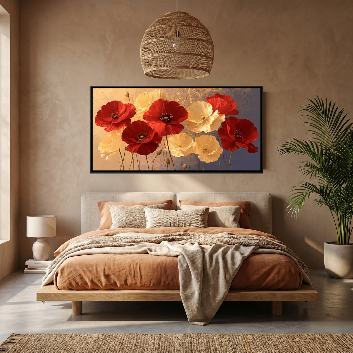 Red Poppies — canvas art shown in a styled room