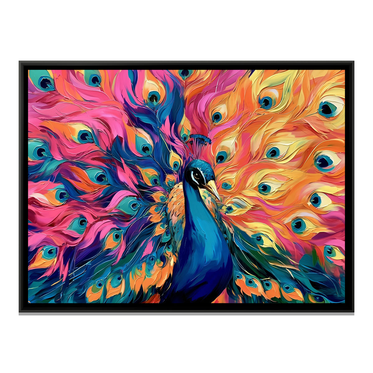 Peacock — framed canvas print, front view