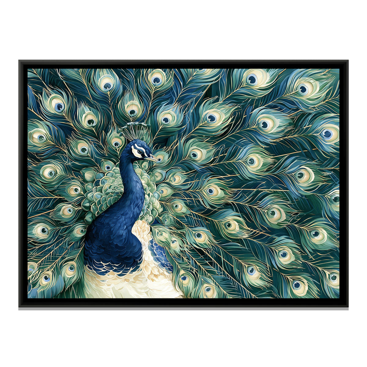 Peacock — framed canvas print, front view