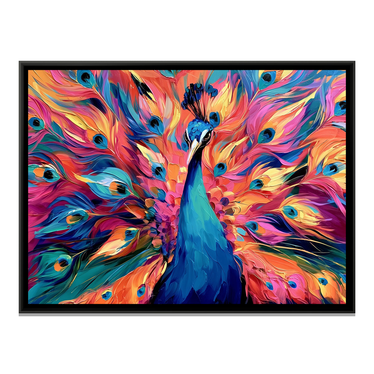 Peacock — framed canvas print, front view