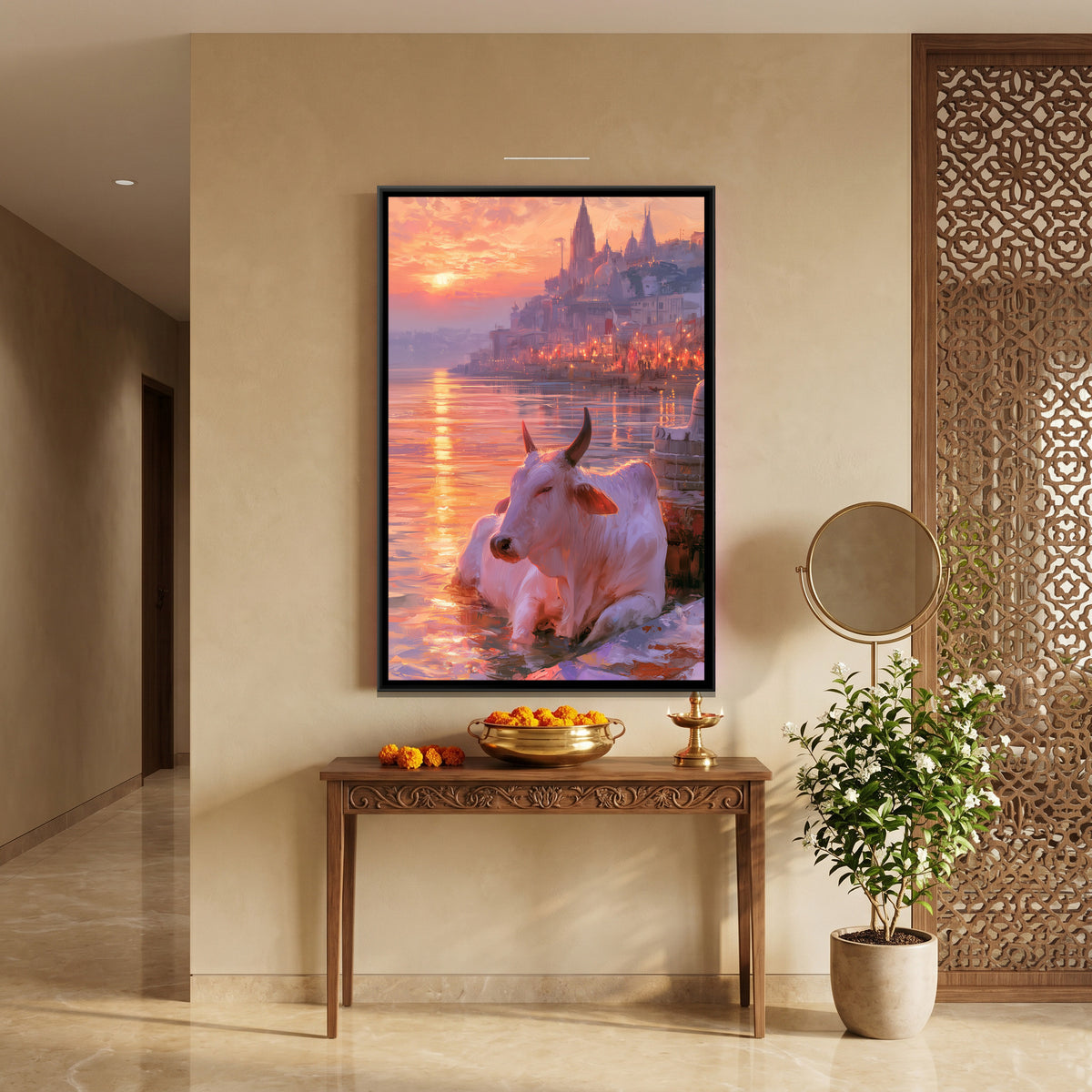 Nandi Ji — canvas art shown in a styled room