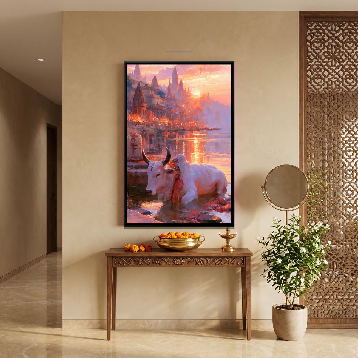 Nandi Ji — canvas art shown in a styled room