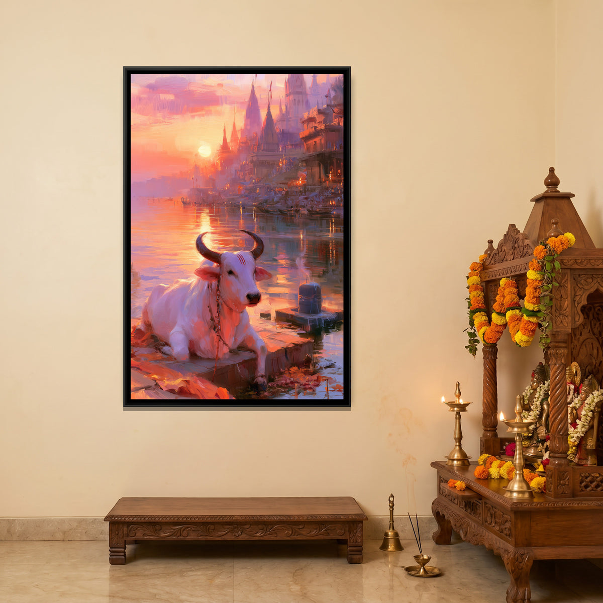 Nandi Ji — canvas art shown in a styled room