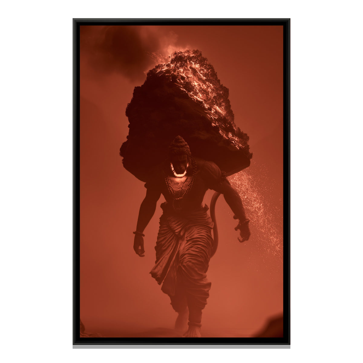 Hanuman Ji with Mountain — framed canvas print, front view