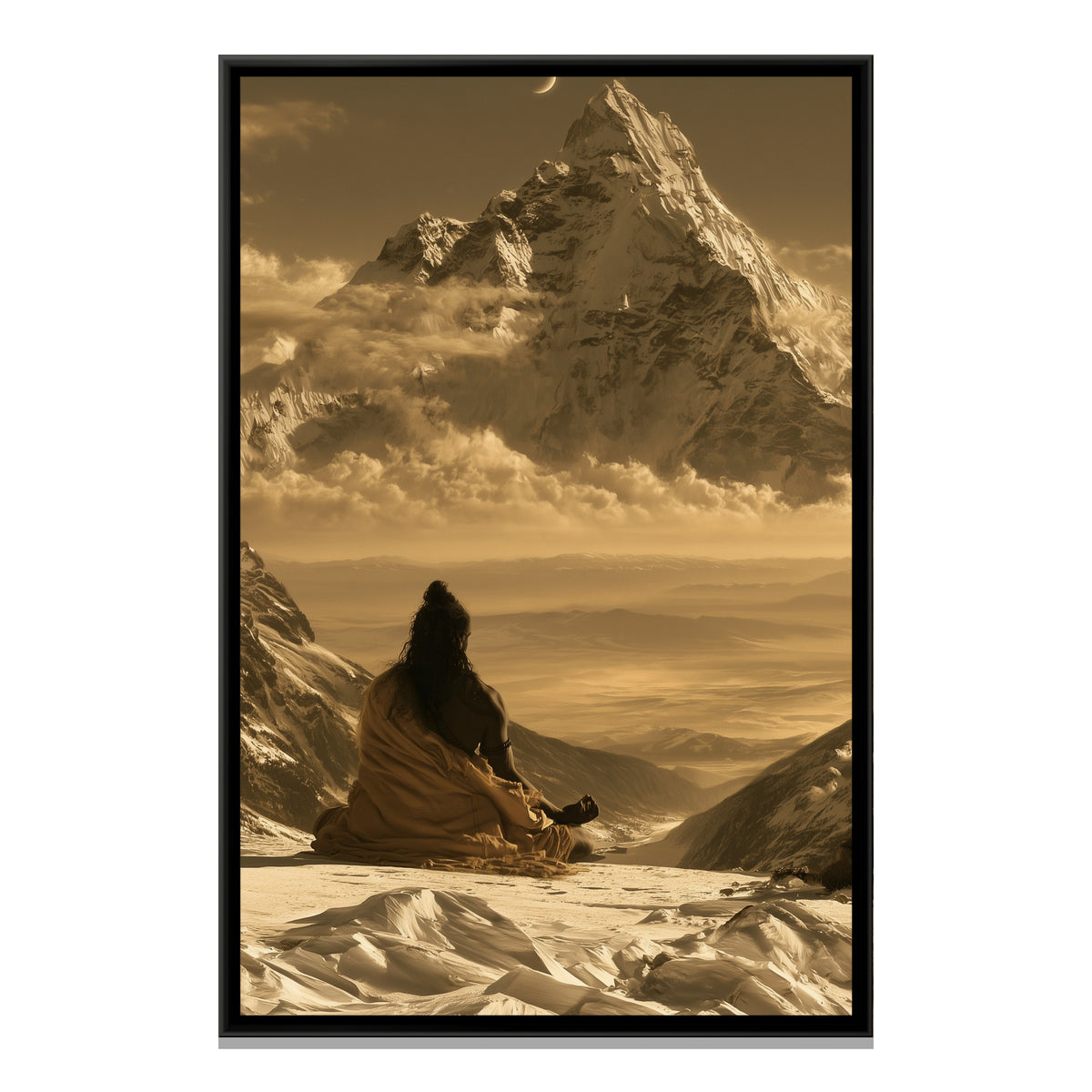 Mahadev Meditating — framed canvas print, front view