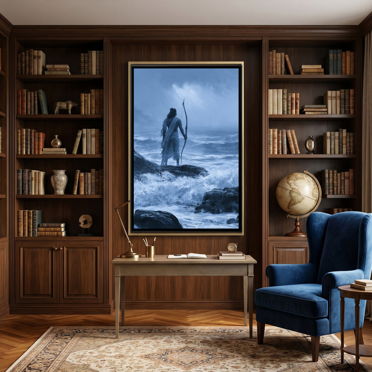 Shri Ram with Bow — canvas art shown in a second room setting