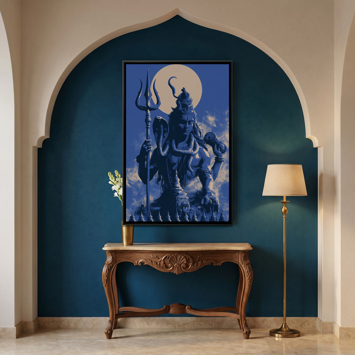 Mahadev with Trishul — canvas art shown in a styled room