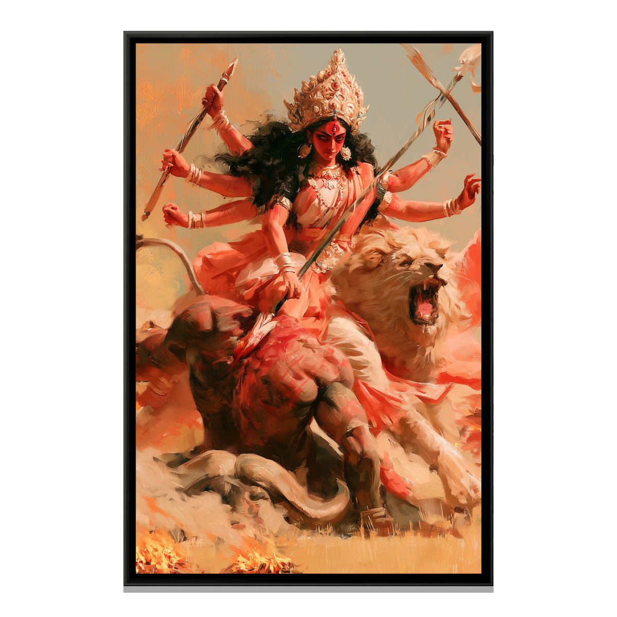 Maa Durga and Mahishasura — framed canvas print, front view