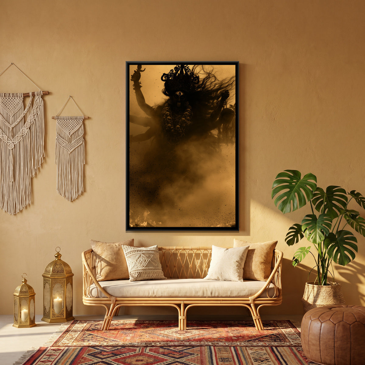 Maa Kali — canvas art shown in a styled room