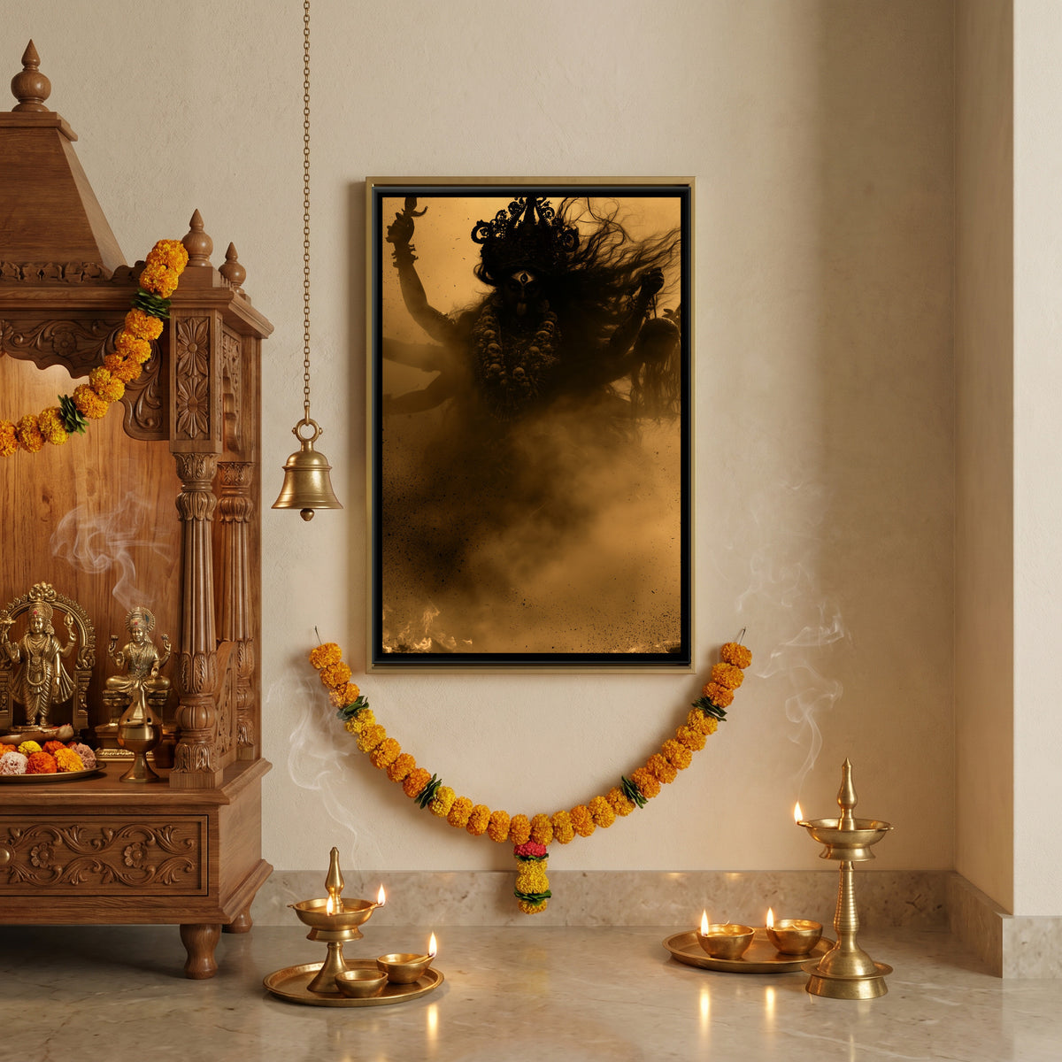 Maa Kali — canvas art shown in a second room setting
