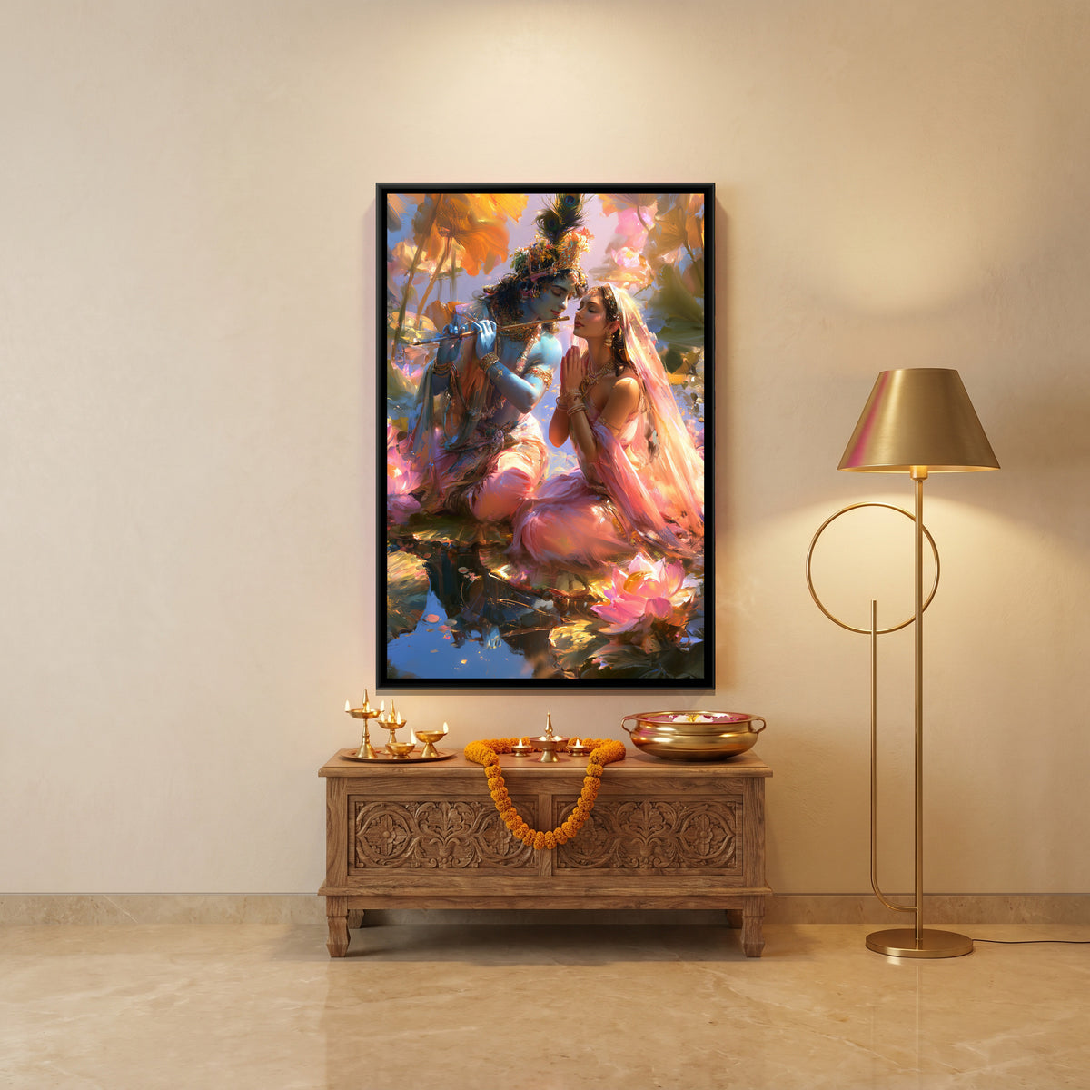 Shri Radha Krishna — canvas art shown in a styled room