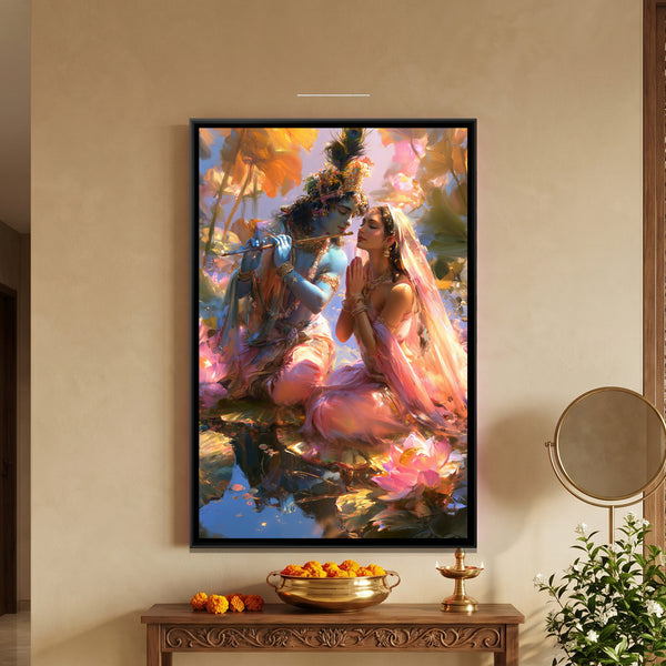 Shri Radha Krishna — framed canvas art hung on a wall