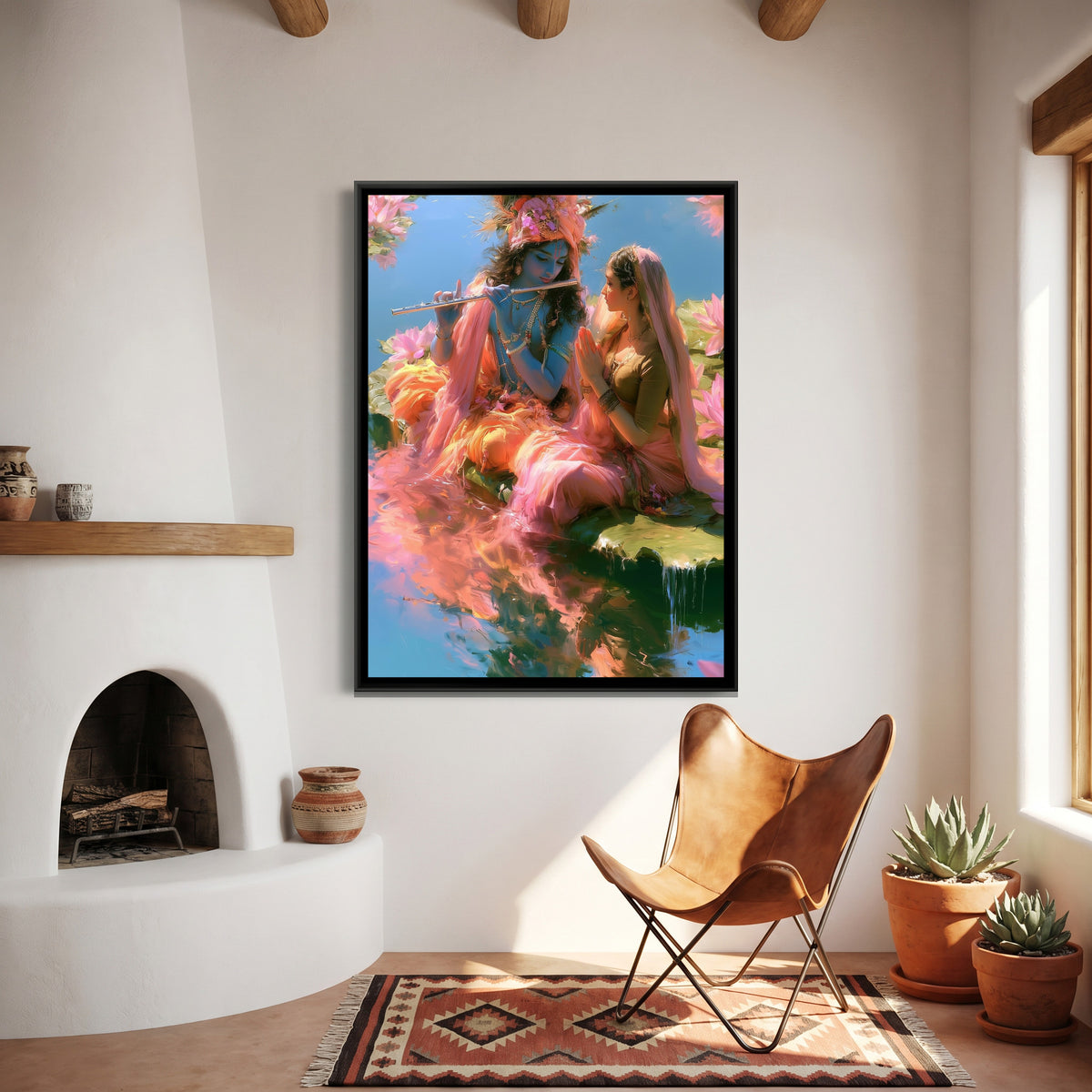 Shri Radha Krishna — canvas art shown in a second room setting