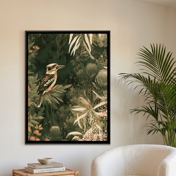 Kookaburra — framed canvas art hung on a wall