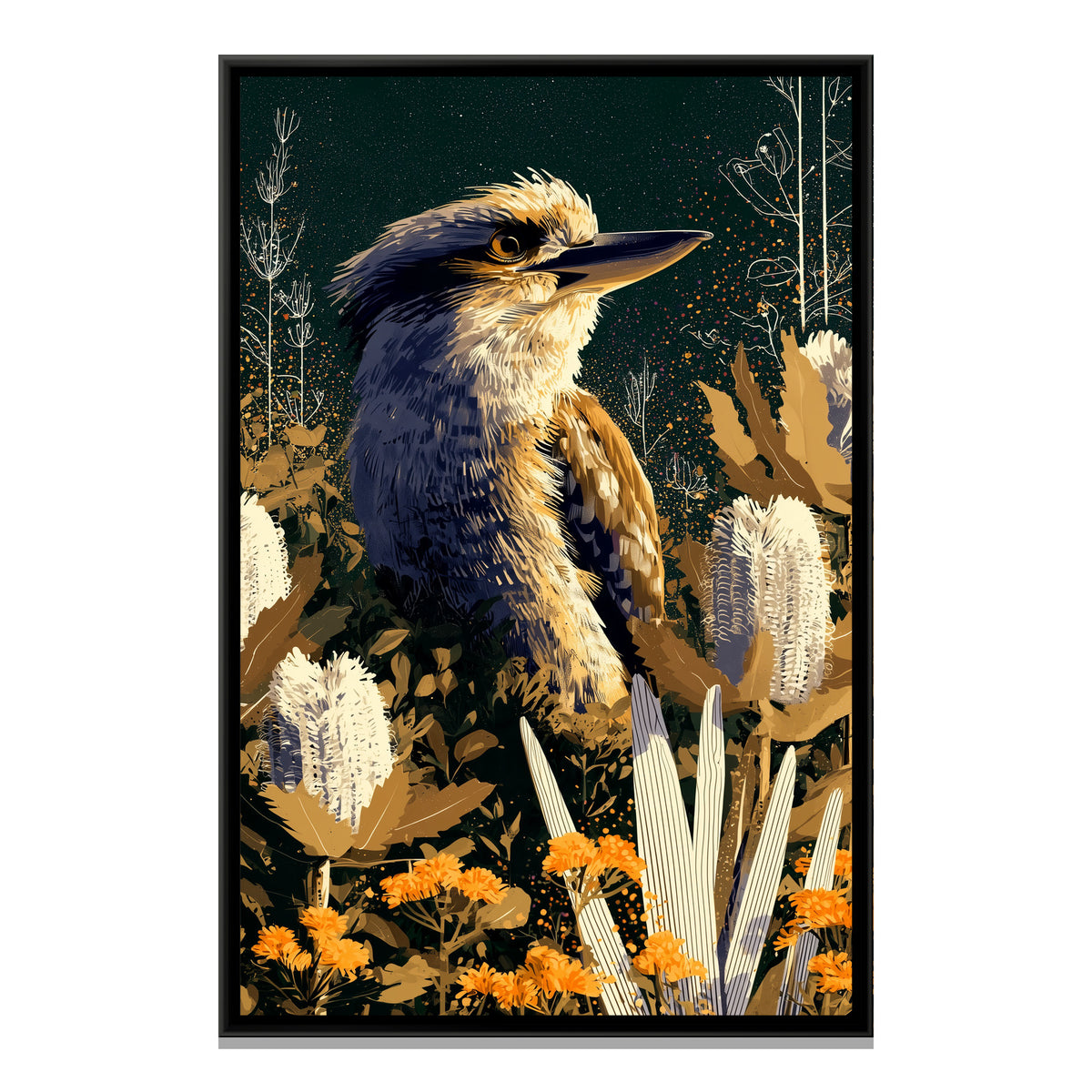 Kookaburra — framed canvas print, front view