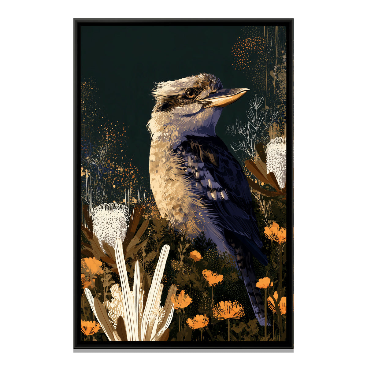 Kookaburra — framed canvas print, front view