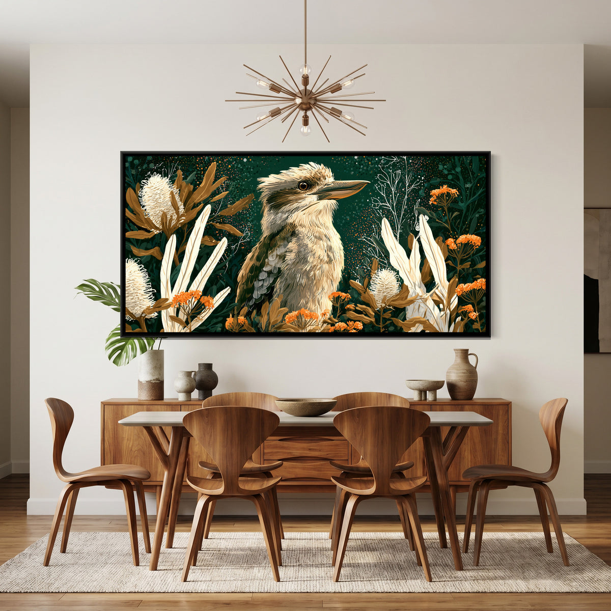 Kookaburra — canvas art shown in a styled room