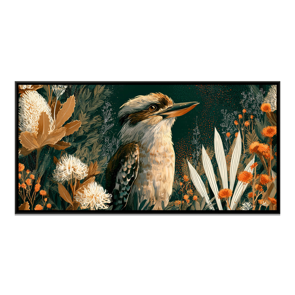 Kookaburra — framed canvas print, front view