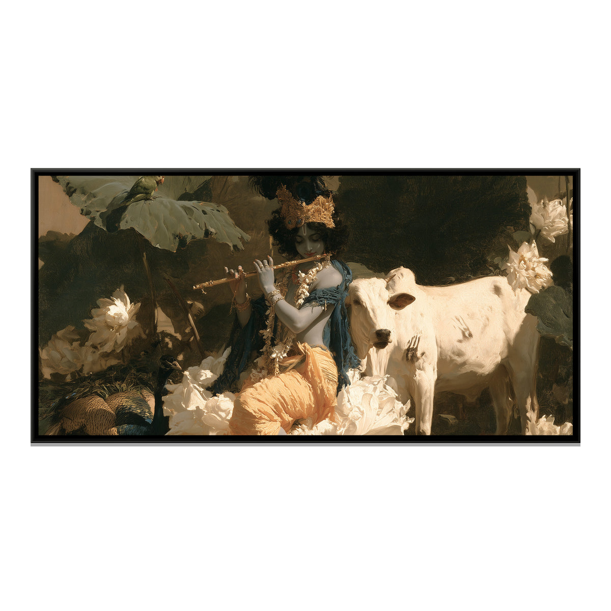 Shri Krishna on Lotus — framed canvas print, front view