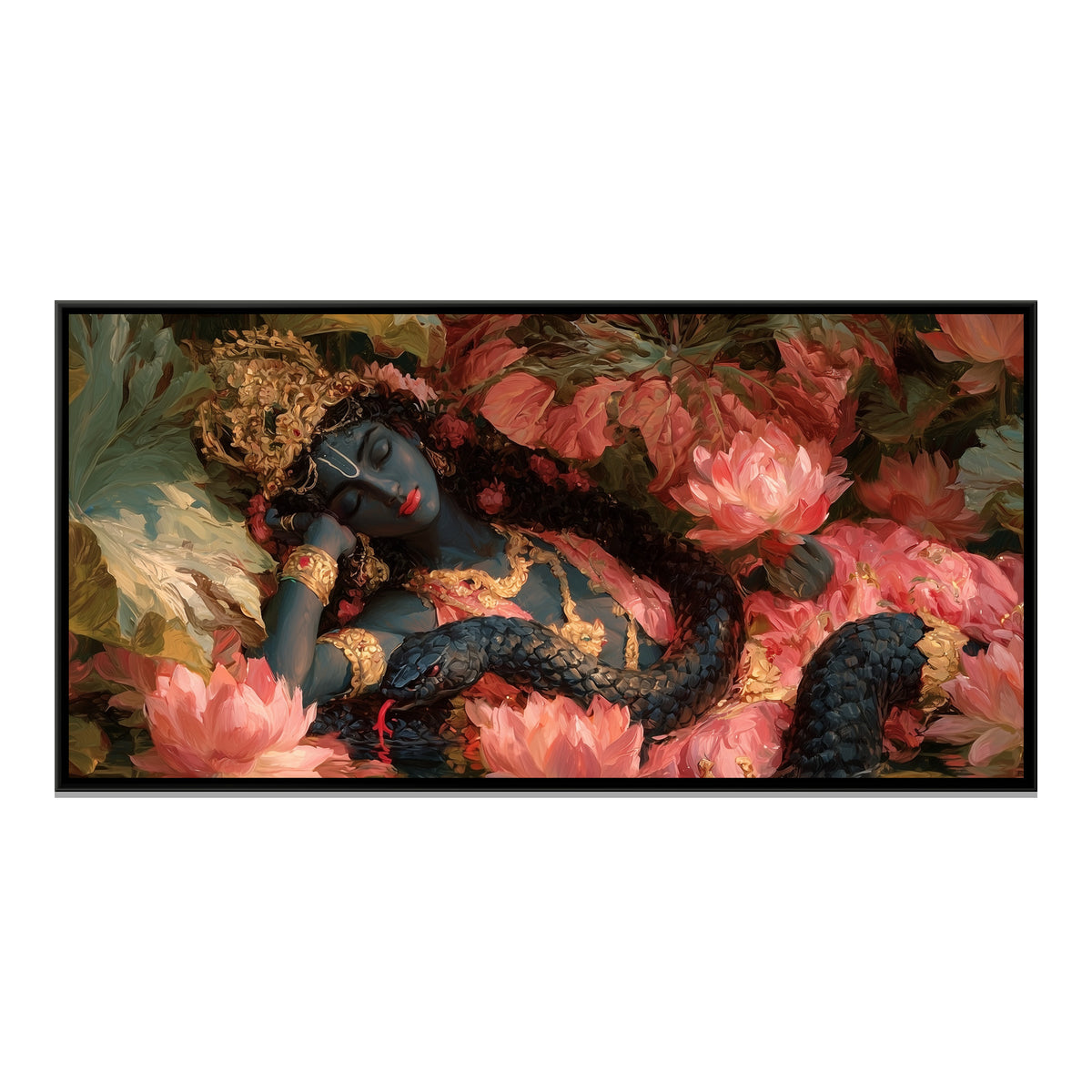 Shri Vishnu on Sheshnag — framed canvas print, front view