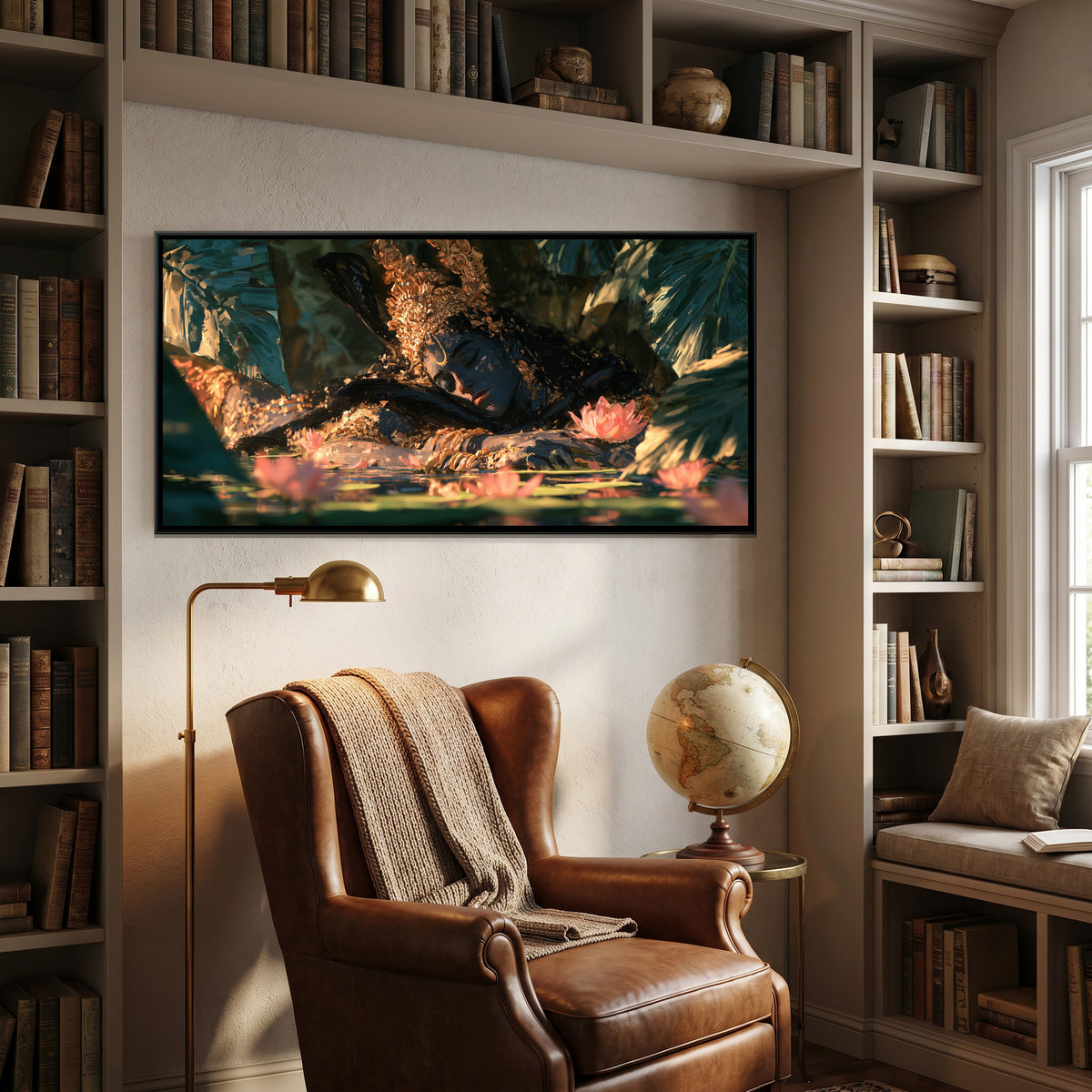 Reclining Shri Vishnu — canvas art shown in a second room setting