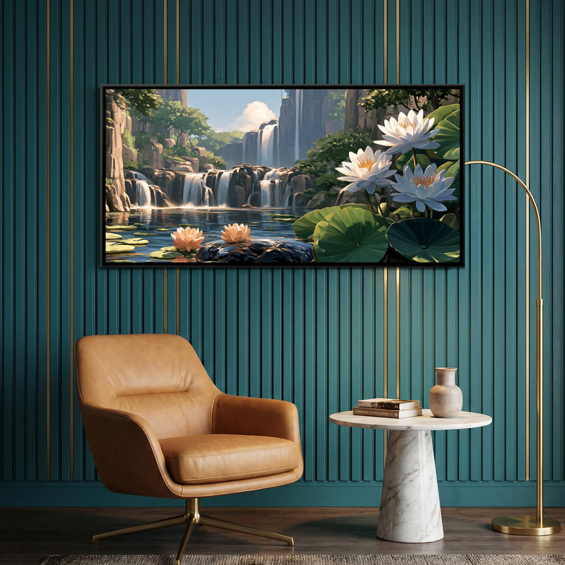 Waterfall and Water Lilies