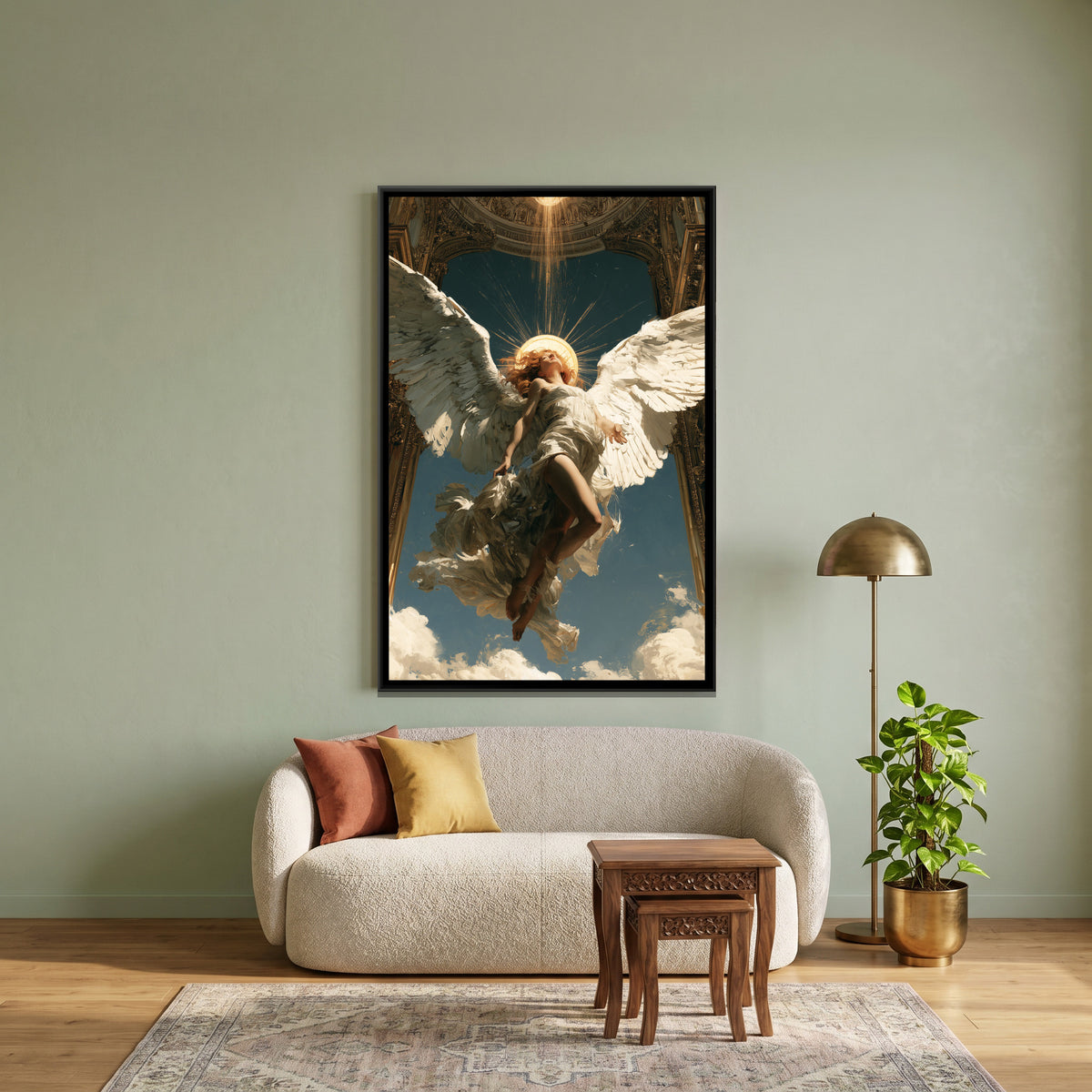 Flying Angel — canvas art shown in a second room setting