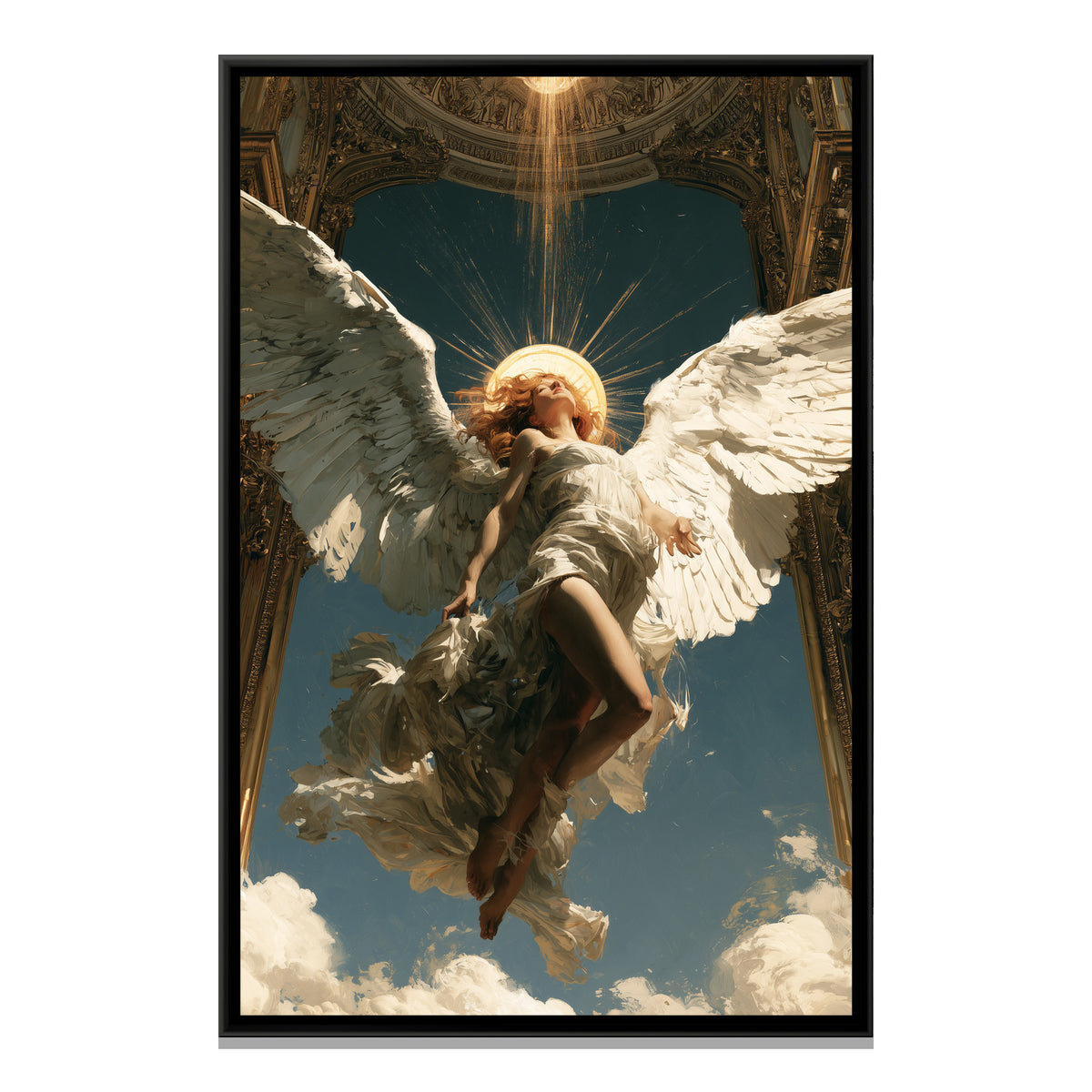 Flying Angel — framed canvas print, front view