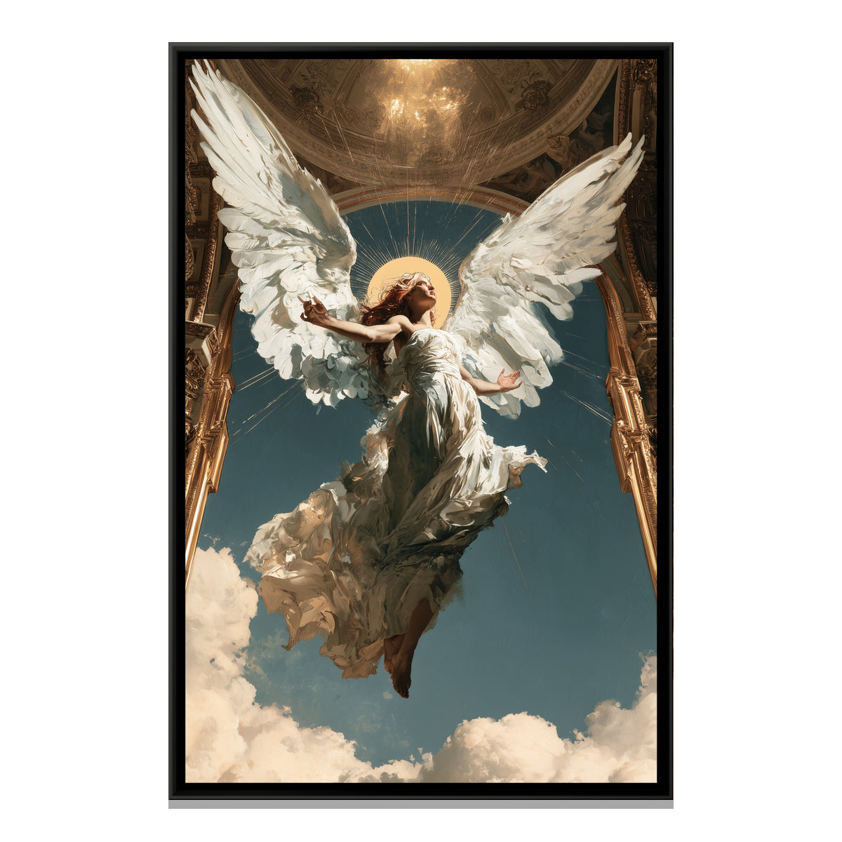 Flying Angel — framed canvas print, front view