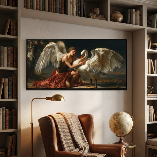 Angel and Swan — framed canvas art hung on a wall