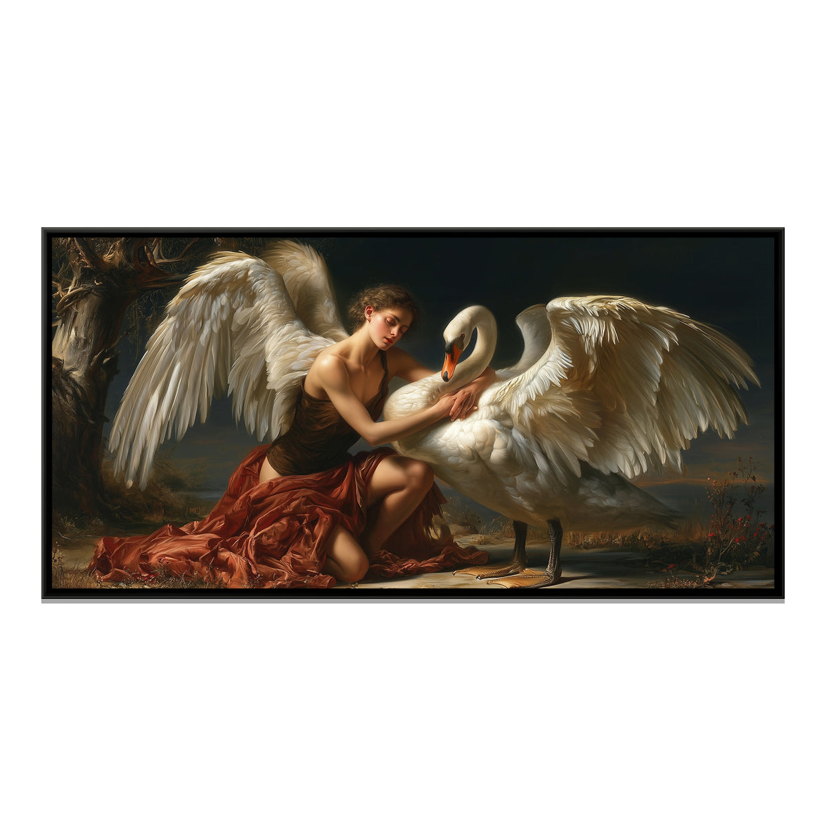 Angel and Swan — framed canvas print, front view