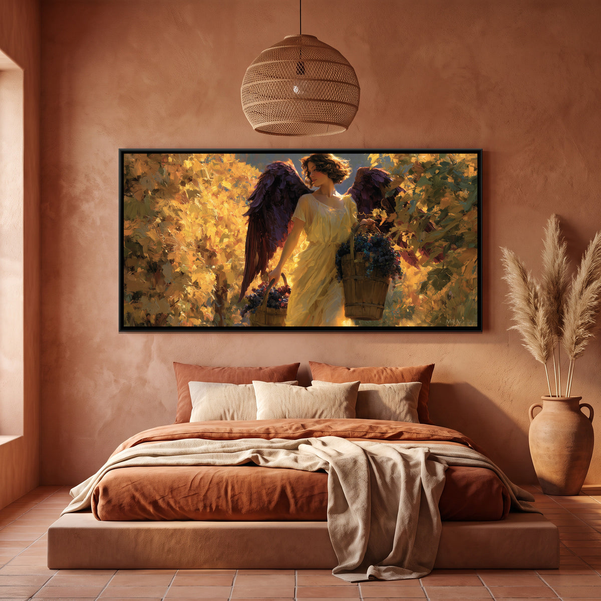 Angel in Vineyard — canvas art shown in a styled room