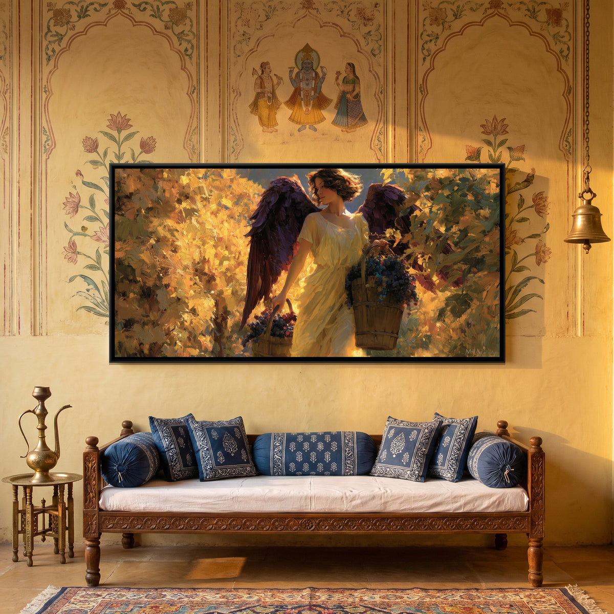 Angel in Vineyard — framed canvas art hung on a wall