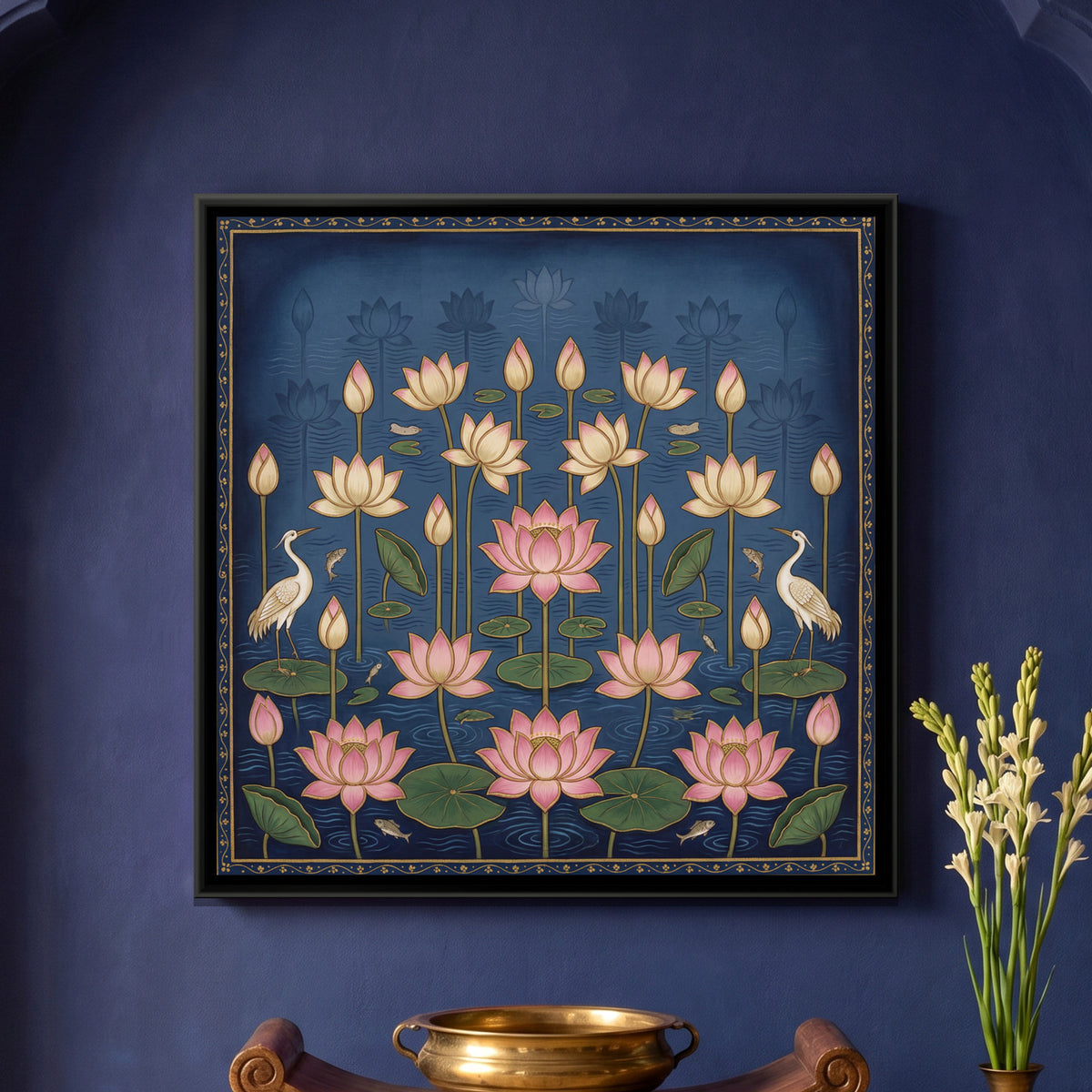 Pichwai Lotus Pond — framed canvas art hung on a wall