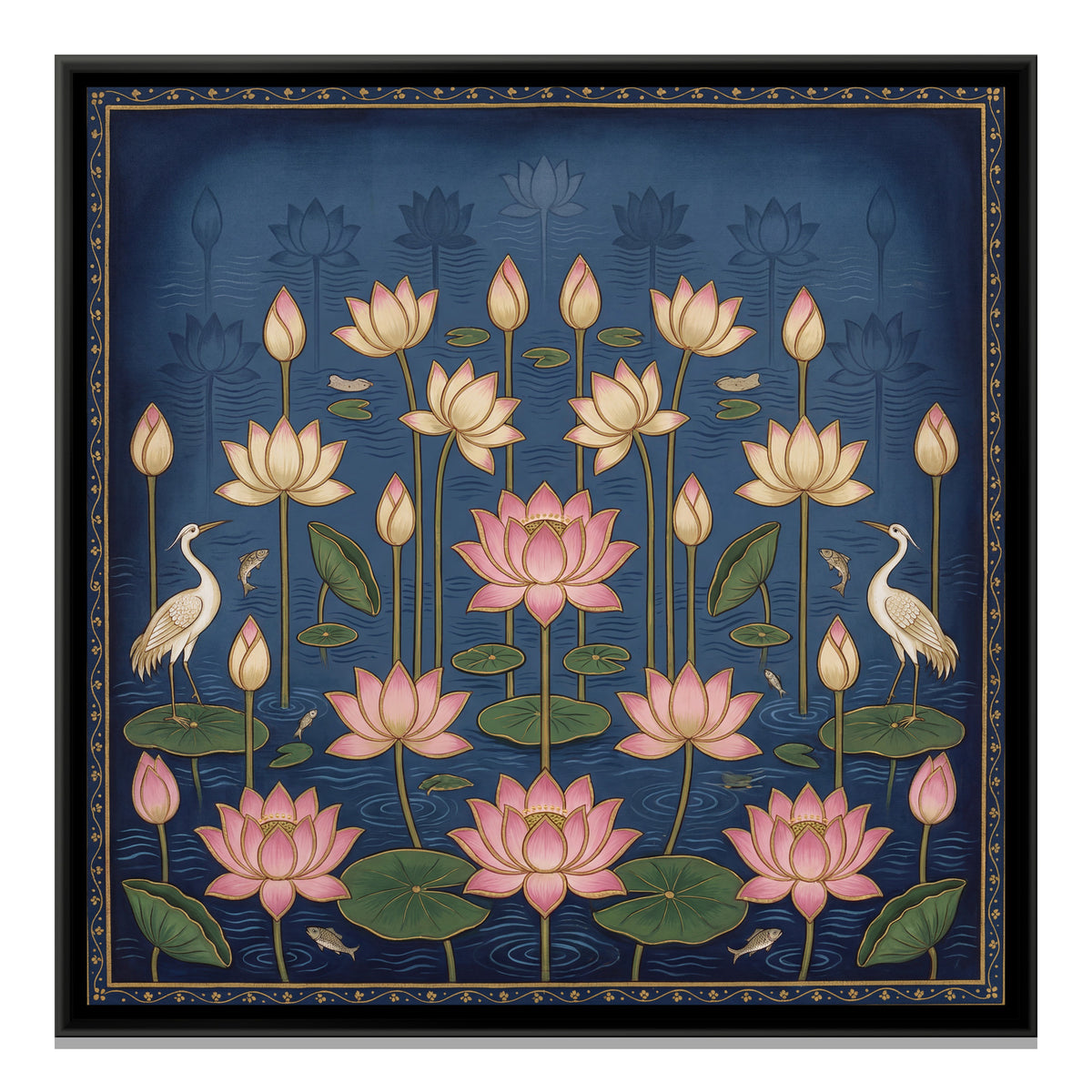 Pichwai Lotus Pond — framed canvas print, front view